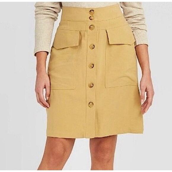 A New Day Khaki Cargo High Rise Button Front Skirt Womens 10 preppy - Picture 1 of 7